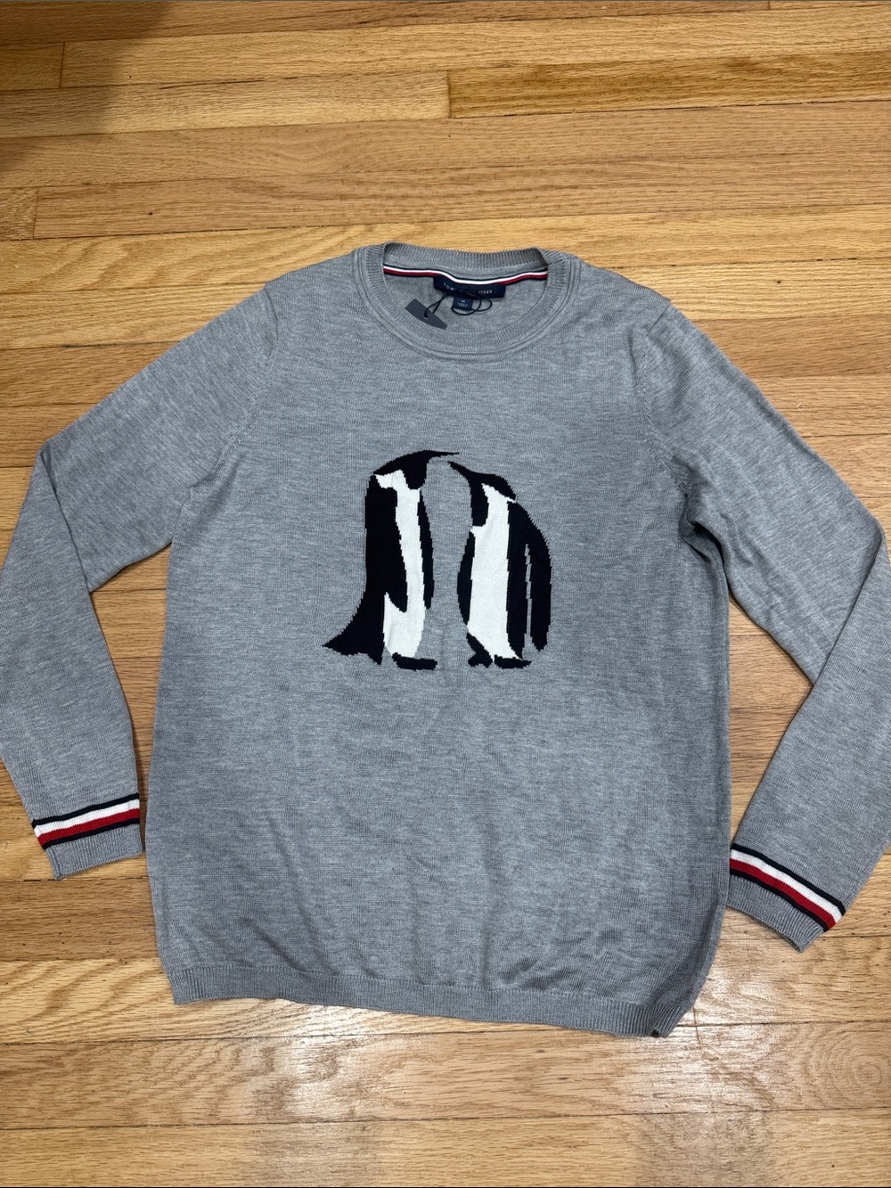 Tommy Hilfiger Gray Penguin Crewneck Sweater with Black & White Intarsia